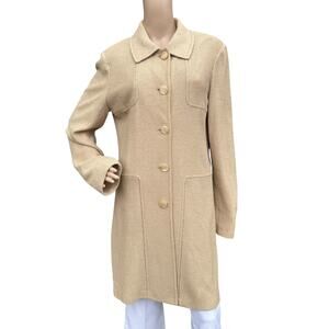 St. John Collection Tan Santana Knit Coat Sz 12 Longline Cardigan Topper Jacket